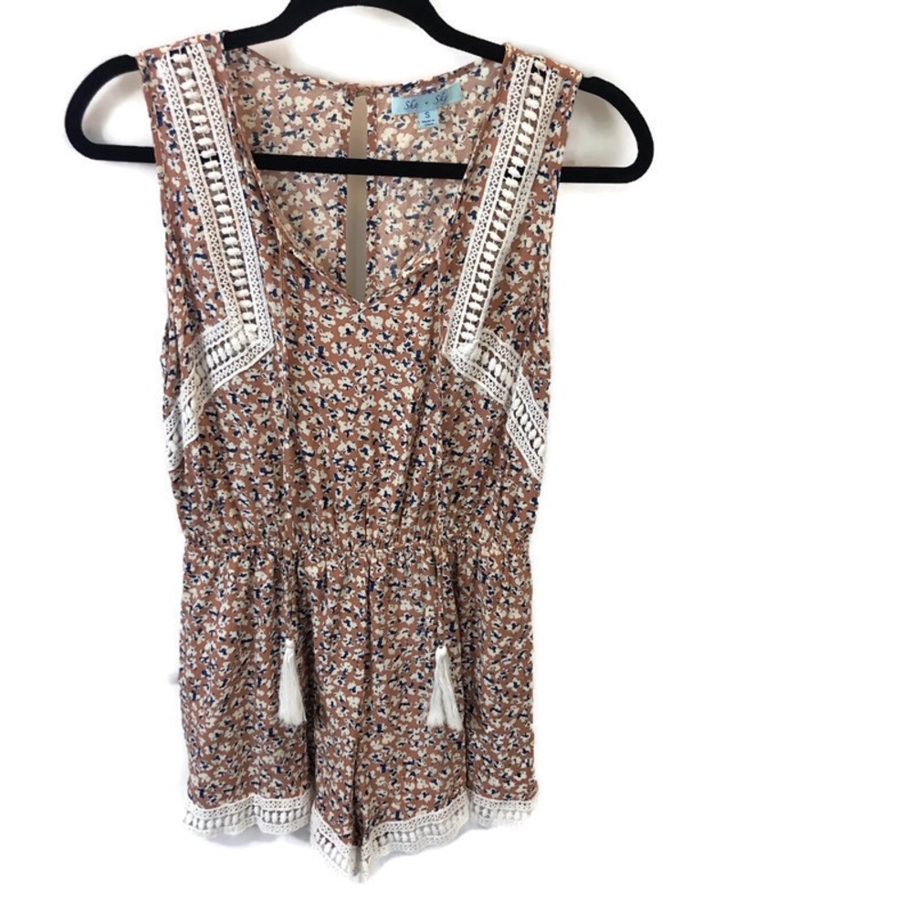 She +Sky Romper drawstring  waist